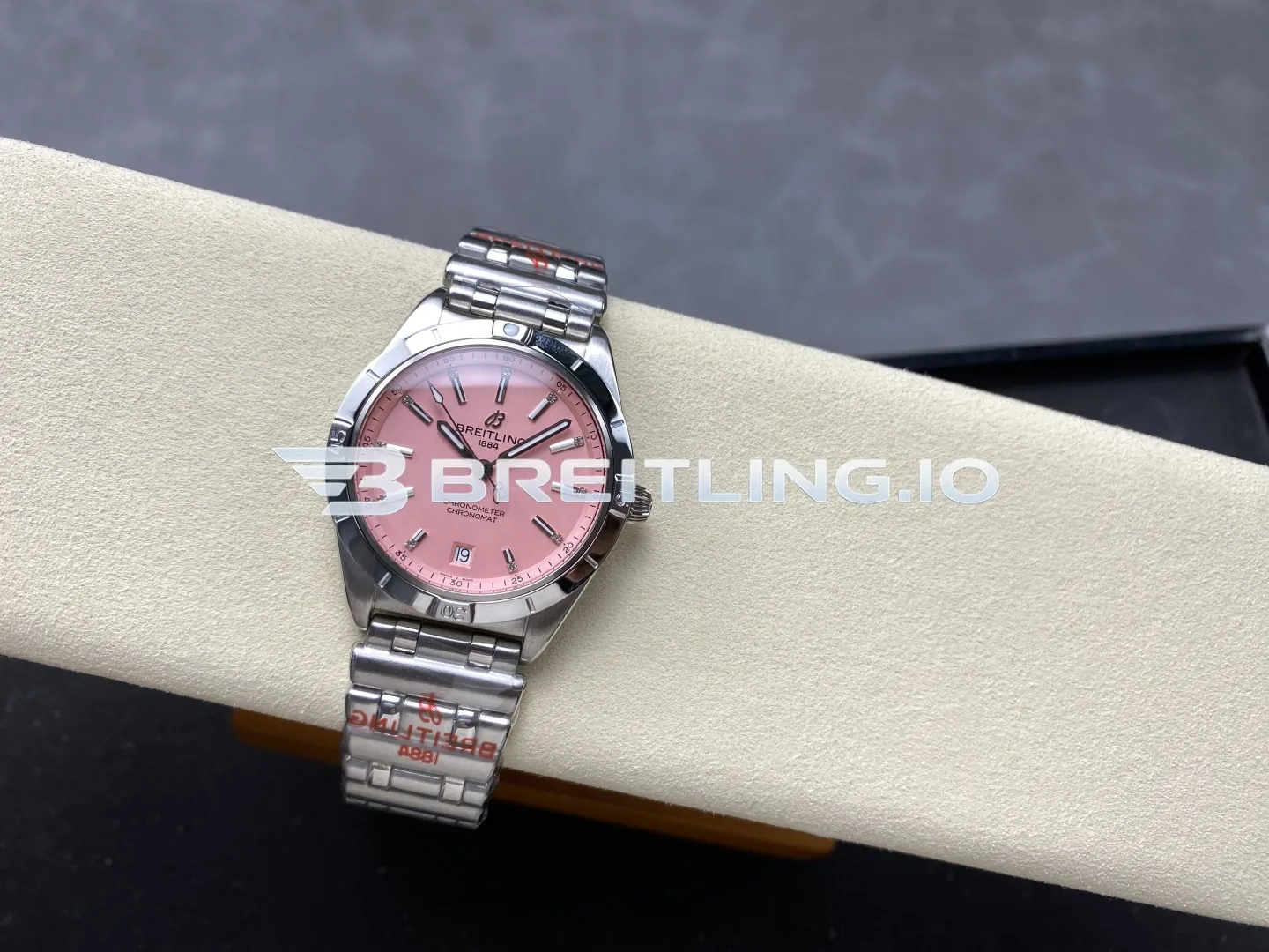 Breitling Chronomat A77310101K1A1 32mm Soft Pink Sunburst Dial Polished Stainless Steel Bezel Replica Side View 2