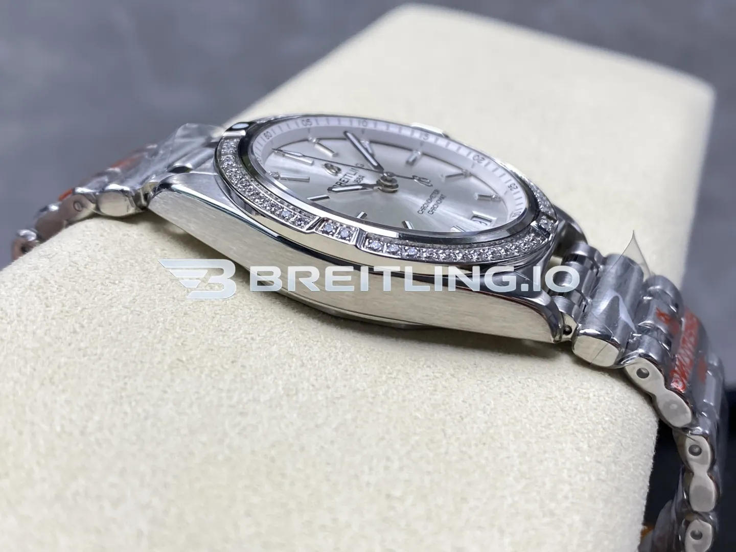 Breitling Chronomat A77310591A1A1 32mm Silver Sunburst Dial Diamond Brushed Polished Solid Stainless Steel Bezel Replica Left View