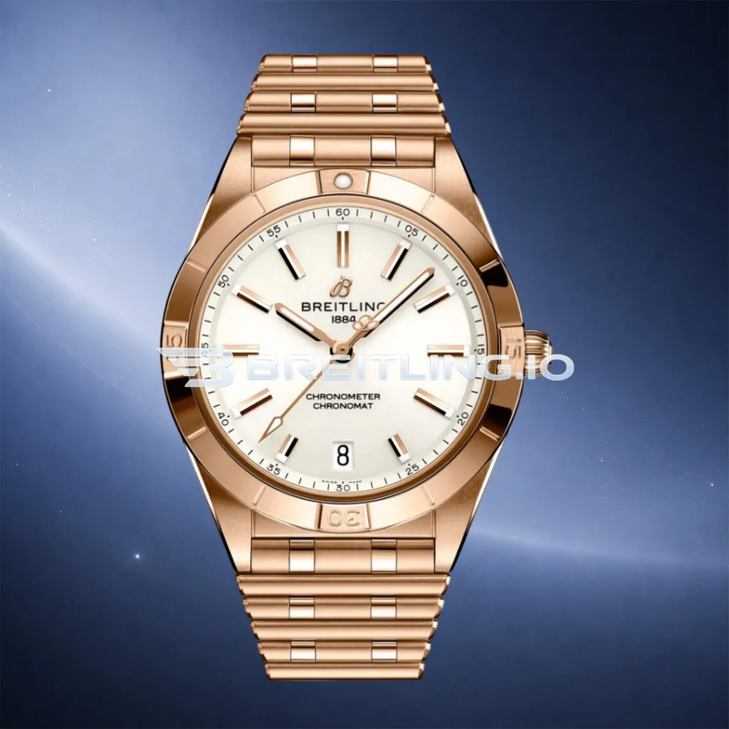 Breitling Chronomat R10380101A1R1 36mm White Sunburst Single Date Dial Solid 18K Rose Gold Polished Case Replica First Image