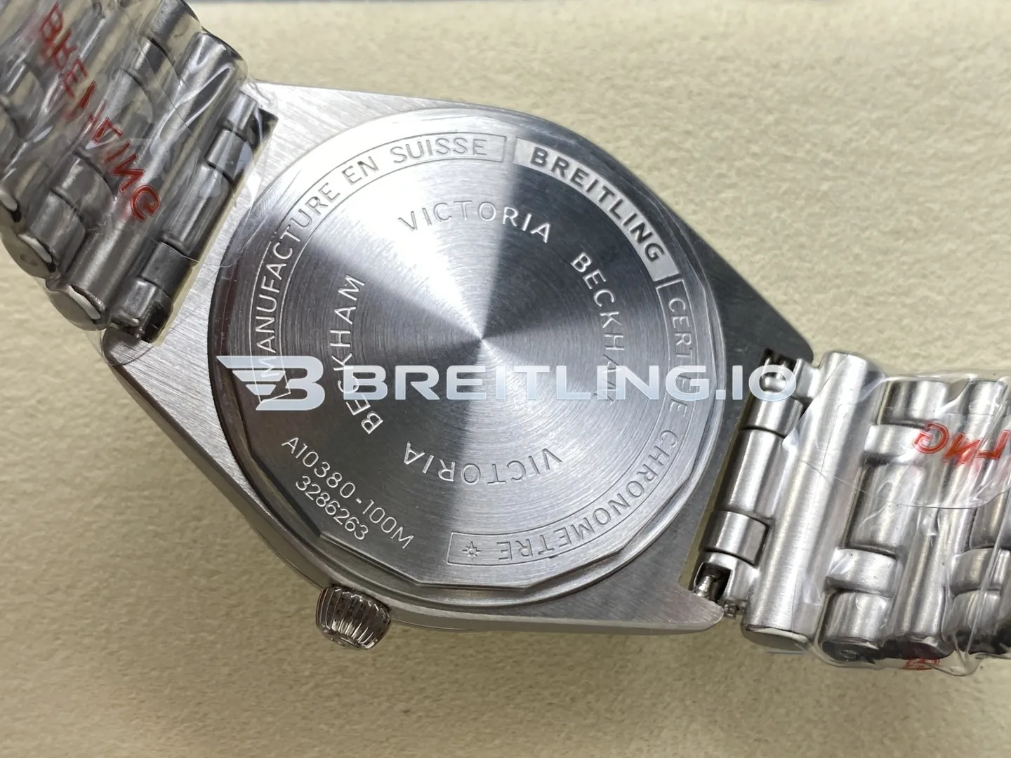 Breitling Chronomat A10380591L1A1 36mm Mint Green Sunburst Dial Full Diamond Brushed Polished Stainless Steel Bezel Replica Back View