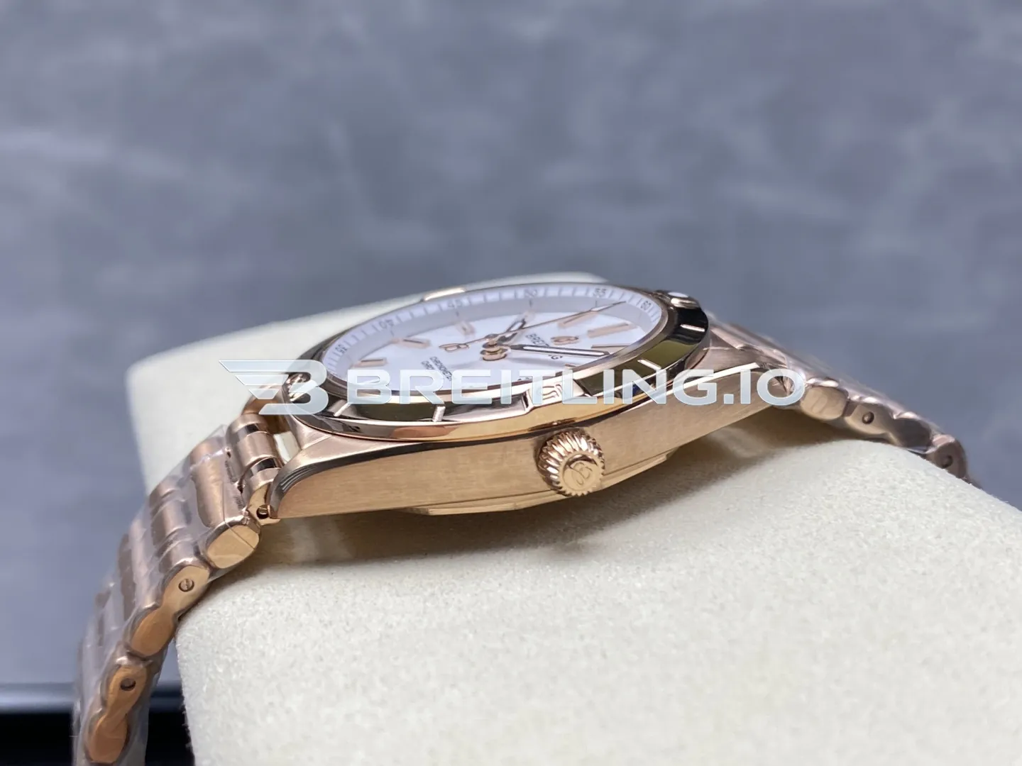 Breitling Chronomat R10380101A1R1 36mm White Sunburst Single Date Dial Solid 18K Rose Gold Polished Case Replica Right View