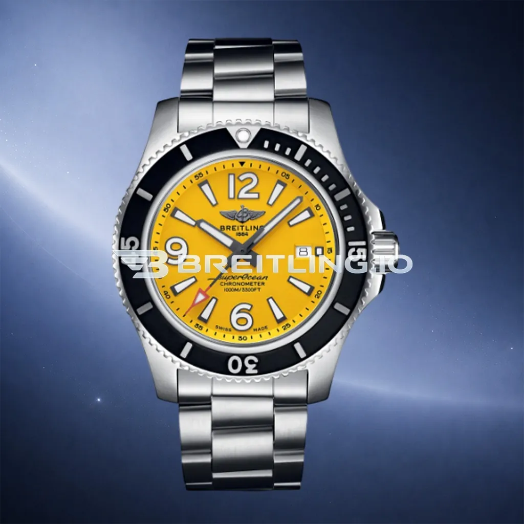 Breitling Superocean A17367021I1A1 44mm Bright Yellow Dial Black DLC Coated Stainless Steel Diving Bezel Replica First Image