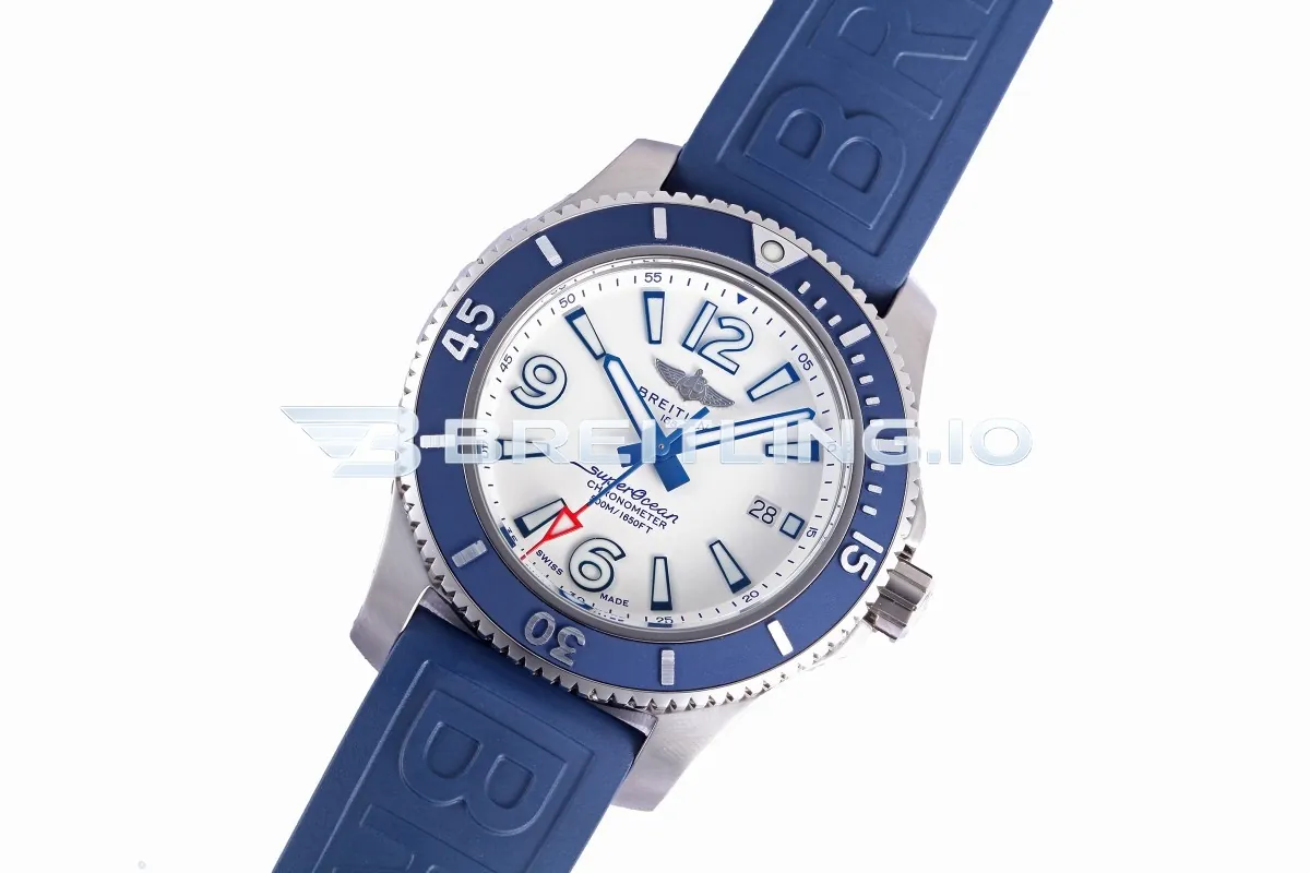 Breitling Superocean II A17366D81A1S1 42mm White High-Visibility Dial Blue Ceramic Unidirectional Diving Bezel Replica Side View