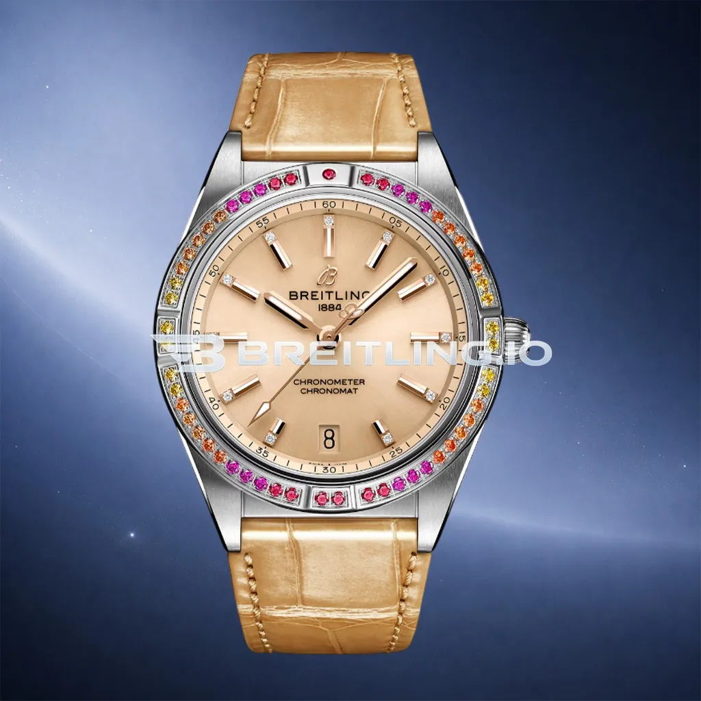 Breitling Chronomat A10380611A1P1 36mm Beige Sunburst Dial Rainbow Gradient Multi-Color Gemstone Tachymeter Bezel Replica First Image