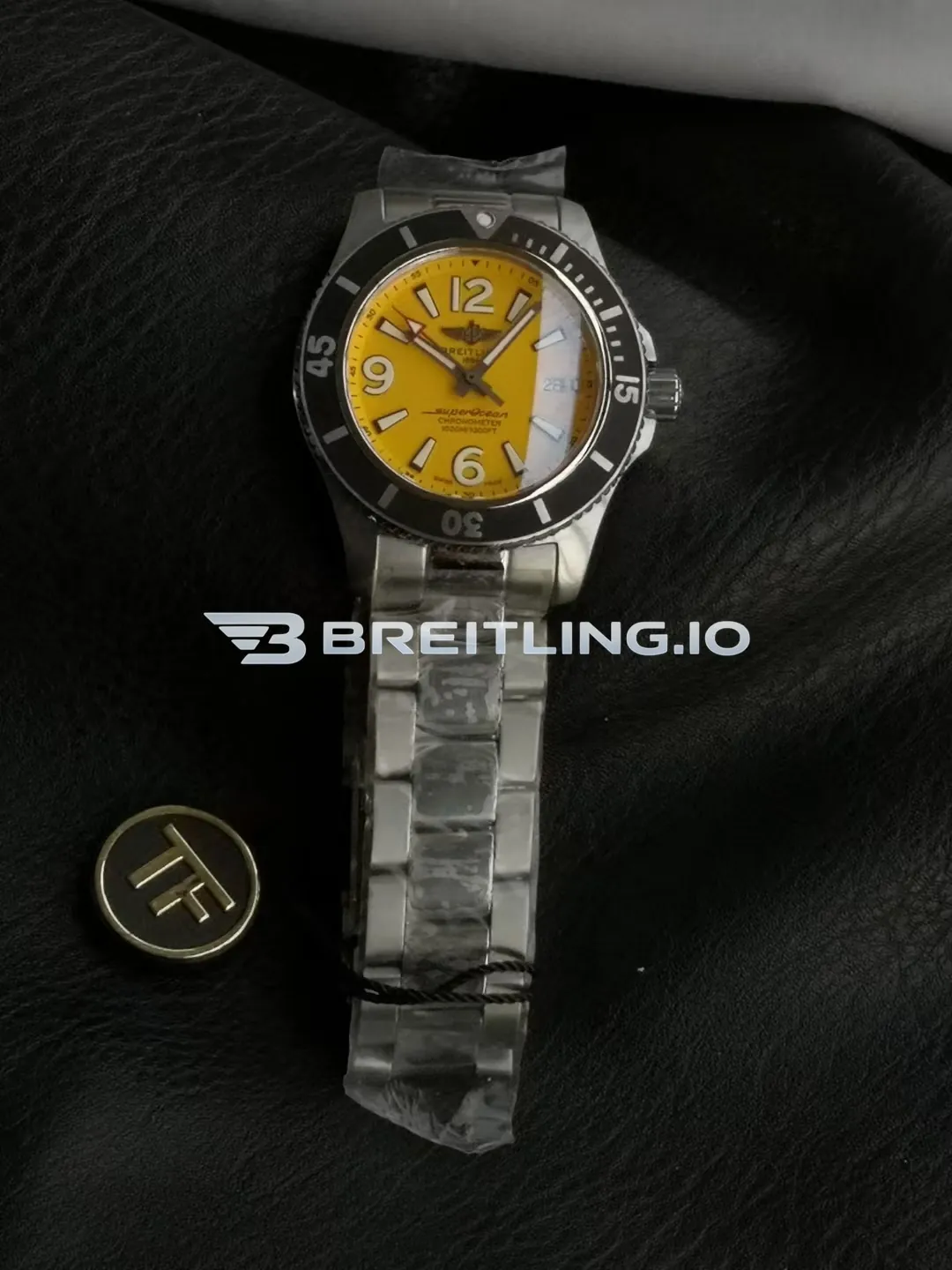 Breitling Superocean A17367021I1A1 44mm Bright Yellow Dial Black DLC Coated Stainless Steel Diving Bezel Replica Front View
