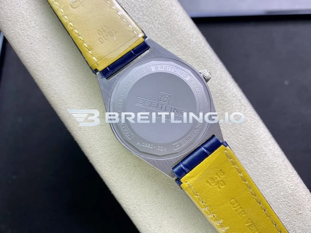 Breitling Chronomat A10380611C1P1 36mm Deep Blue Sunburst Dial Rainbow Multi-Color Gemstone Bezel Replica Back View
