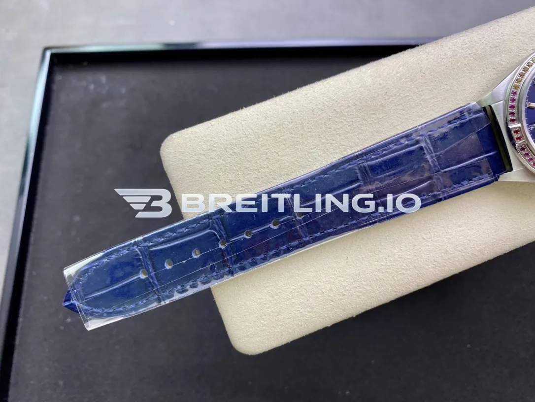 Breitling Chronomat A10380611C1P1 36mm Deep Blue Sunburst Dial Rainbow Multi-Color Gemstone Bezel Replica Strap