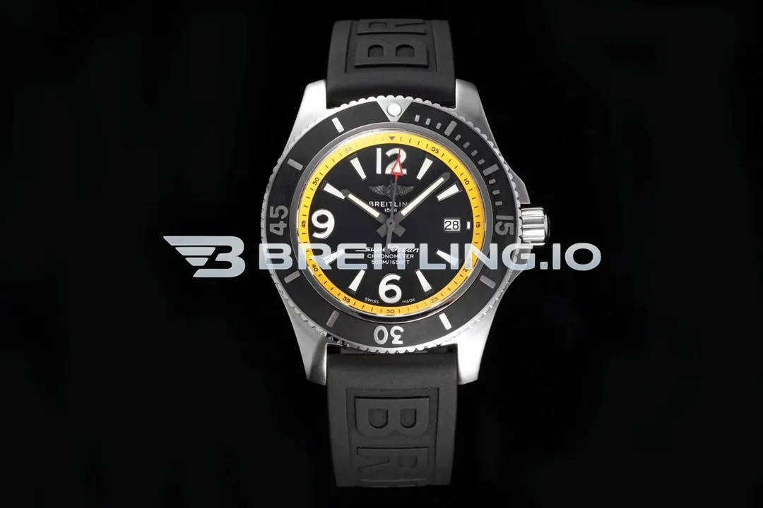 Breitling Superocean A17366D71B1S1 42mm Black Dial Yellow Inner Minute Track Black Ceramic Unidirectional Diving Bezel Replica Front View