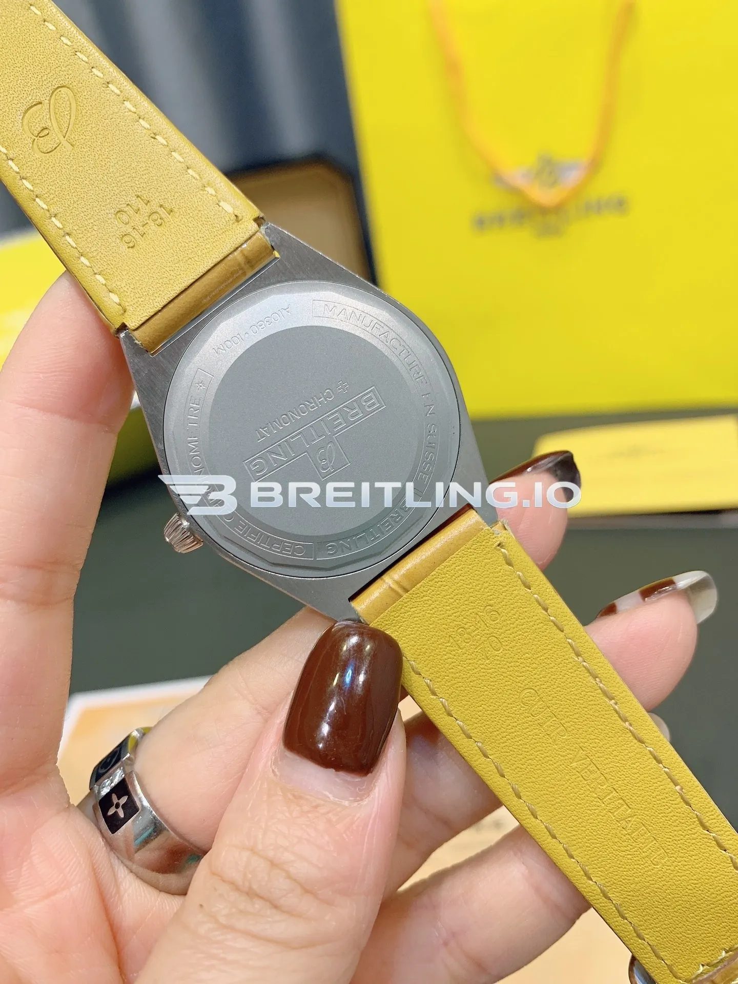 Breitling Chronomat A10380611A1P1 36mm Beige Sunburst Dial Rainbow Gradient Multi-Color Gemstone Tachymeter Bezel Replica Back View