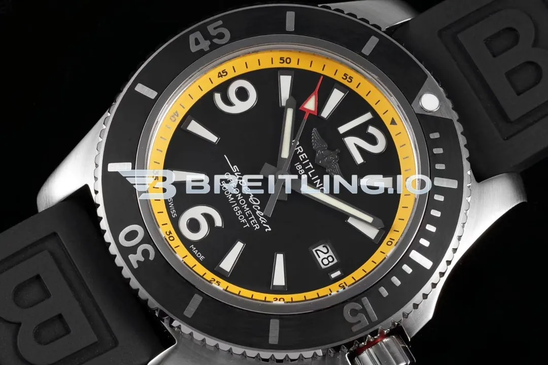 Breitling Superocean A17366D71B1S1 42mm Black Dial Yellow Inner Minute Track Black Ceramic Unidirectional Diving Bezel Replica Dial Detail 1