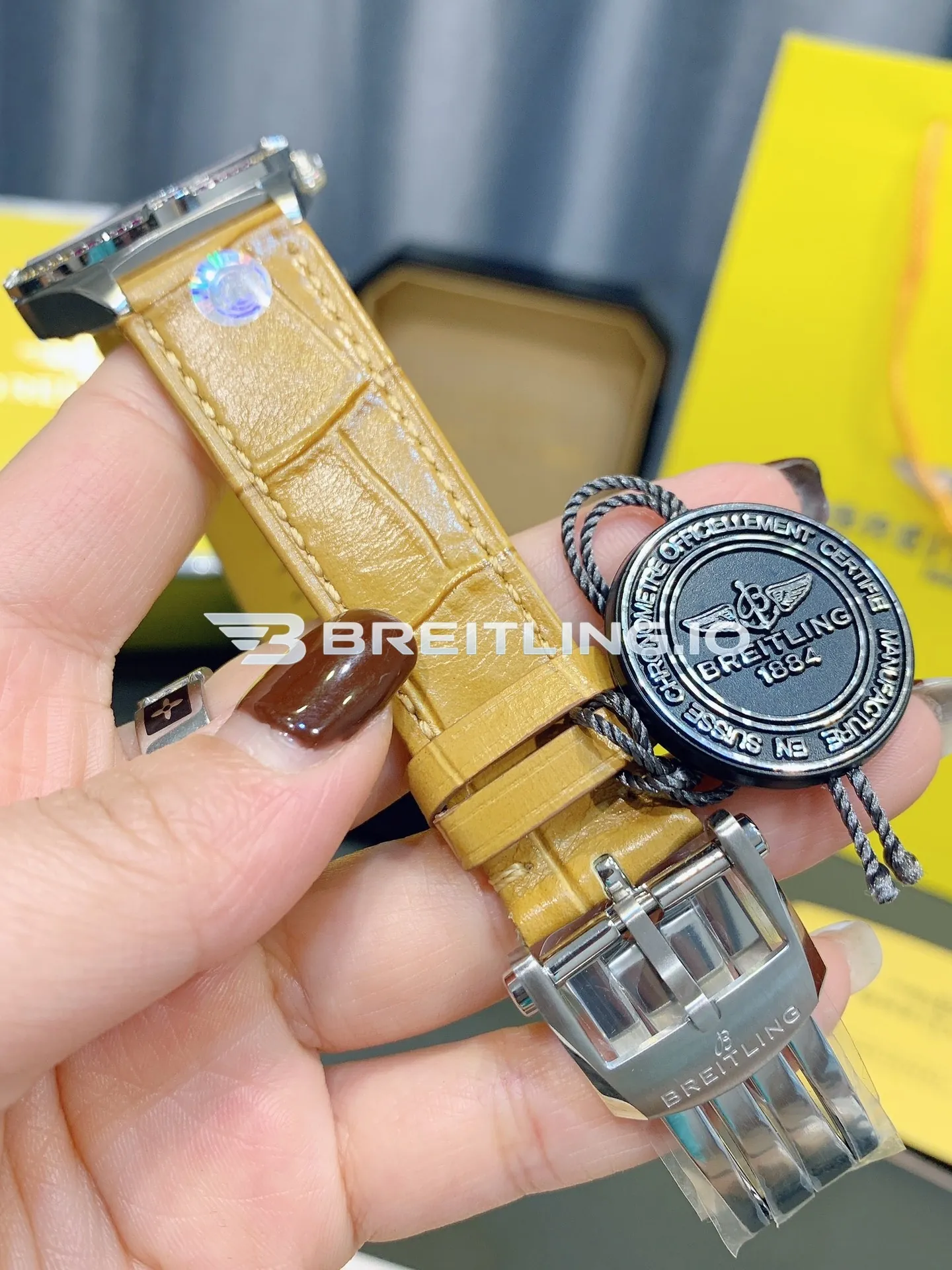 Breitling Chronomat A10380611A1P1 36mm Beige Sunburst Dial Rainbow Gradient Multi-Color Gemstone Tachymeter Bezel Replica Strap And Clasp