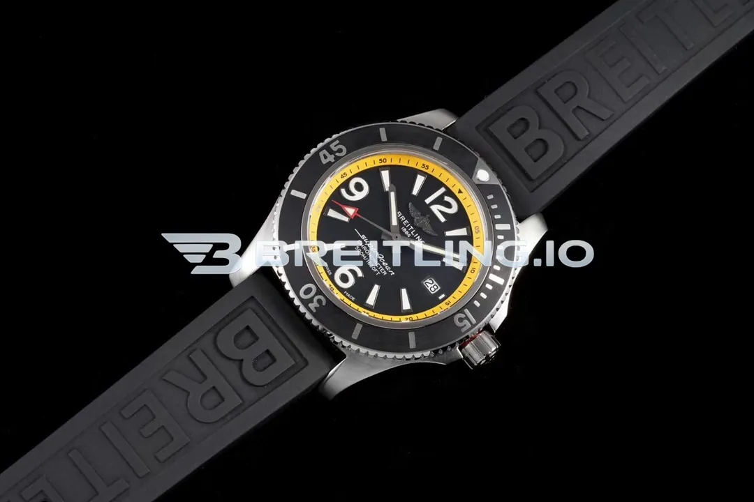 Breitling Superocean A17366D71B1S1 42mm Black Dial Yellow Inner Minute Track Black Ceramic Unidirectional Diving Bezel Replica Side View