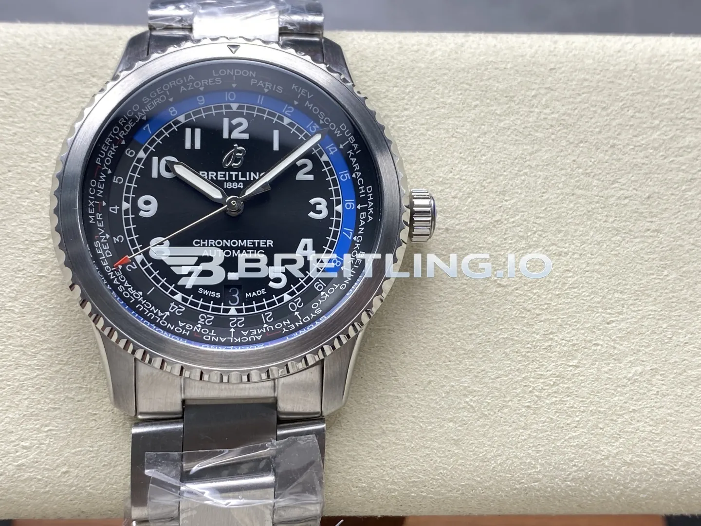 Breitling Navitimer AB3521U41B1A1 43mm Black Worldtimer Dial Stainless Steel Slide Rule Bezel Replica Front View