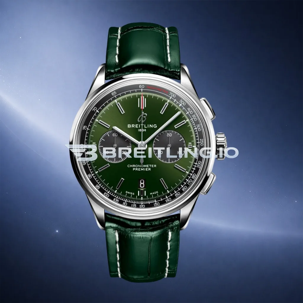 Breitling Premier AB0118221L1P1 42mm Emerald Green Sunburst Dual Subdial Chronograph Brushed Polished Stainless Steel Case Replica First Image