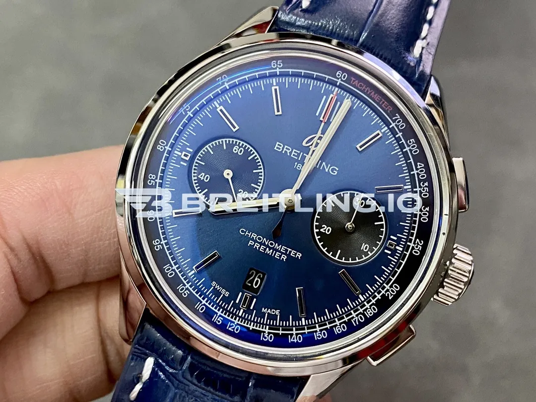 Breitling Premier B01 Chronograph 42 AB0118221C1P1 Deep Blue Sunburst Dual Subdial Brushed Polished Stainless Steel Replica Dial Detail 2