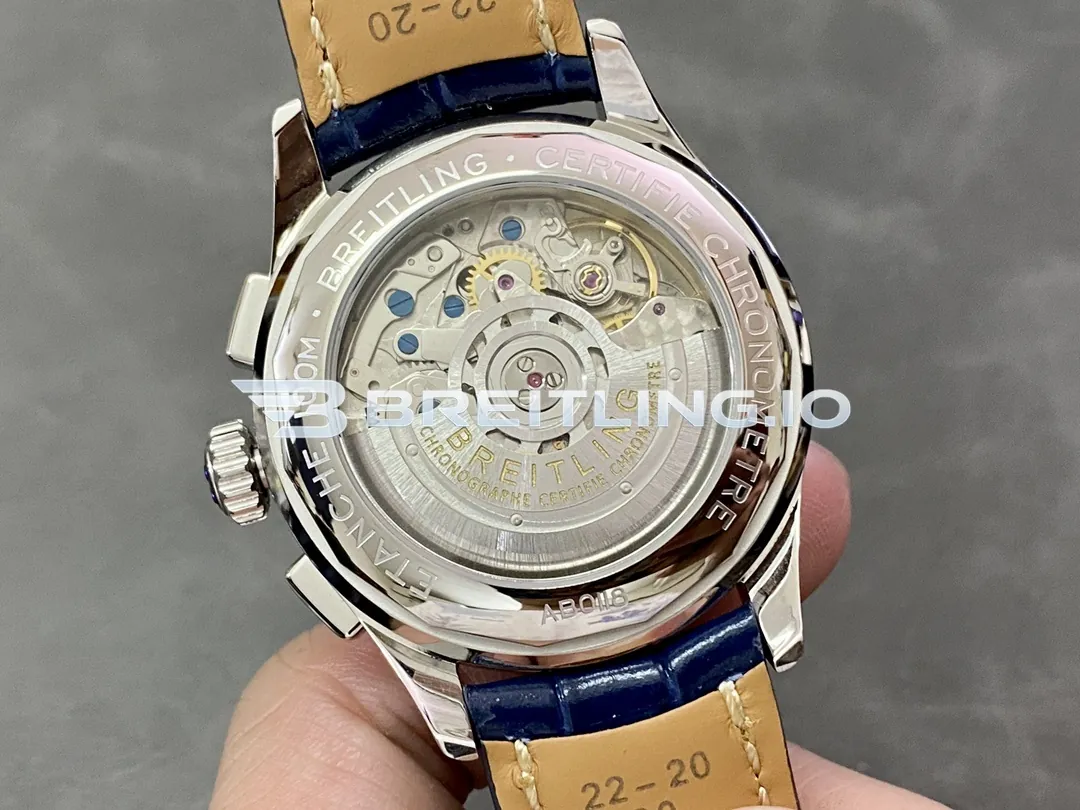 Breitling Premier B01 Chronograph 42 AB0118221C1P1 Deep Blue Sunburst Dual Subdial Brushed Polished Stainless Steel Replica Back View