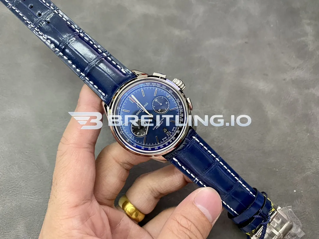 Breitling Premier B01 Chronograph 42 AB0118221C1P1 Deep Blue Sunburst Dual Subdial Brushed Polished Stainless Steel Replica Side View