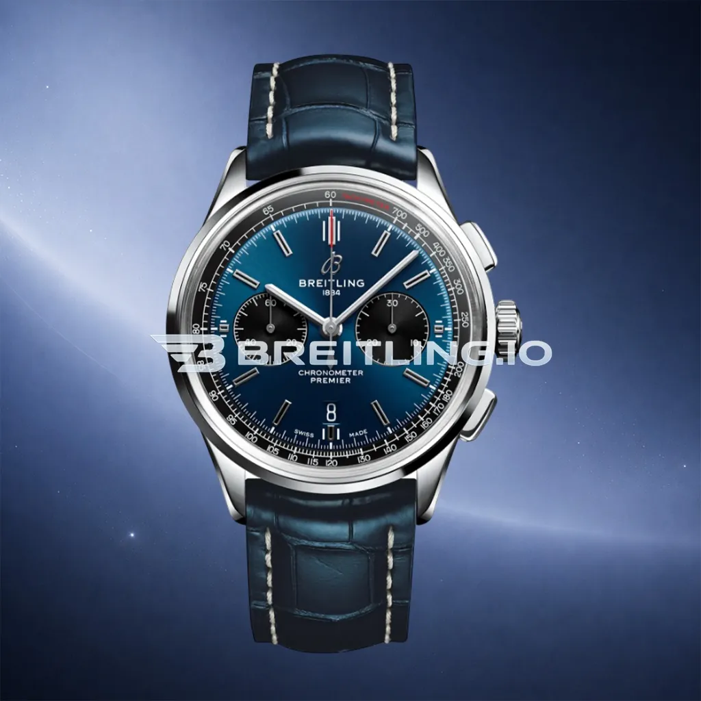 Breitling Premier B01 Chronograph 42 AB0118221C1P1 Deep Blue Sunburst Dual Subdial Brushed Polished Stainless Steel Replica First Image