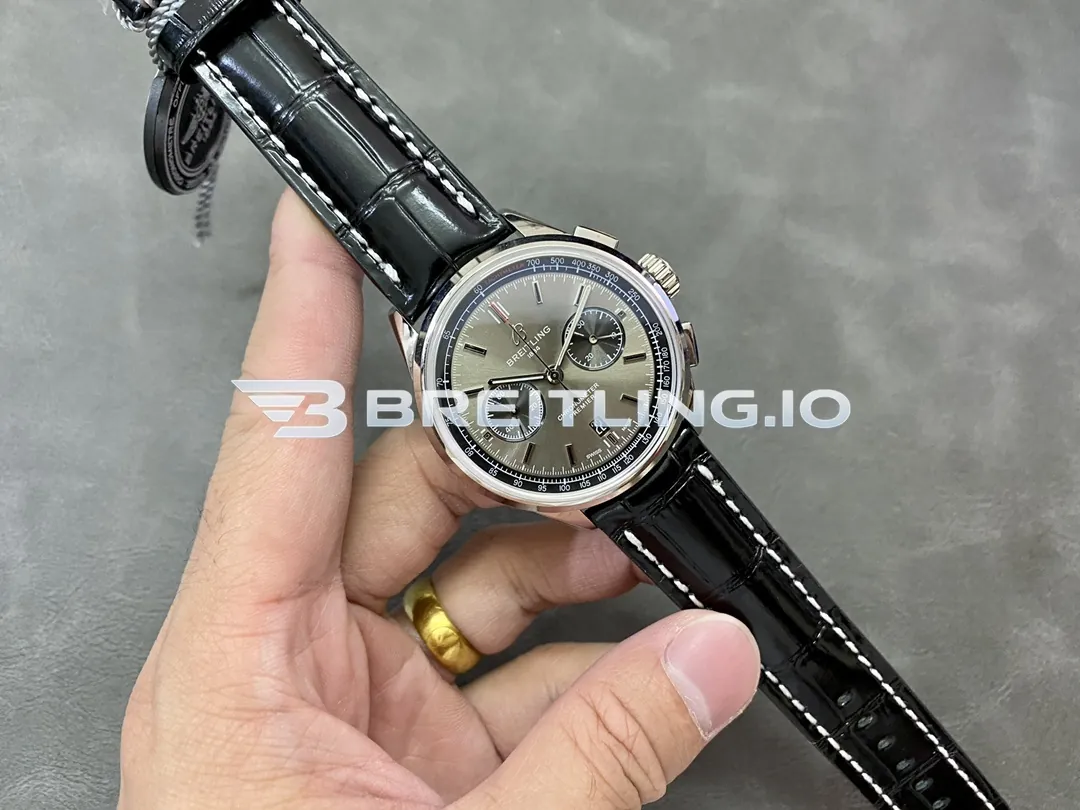 Breitling Premier AB0118221B1P1 42mm Grey Smoke Sunburst Dual Subdial Chronograph Brushed Polished Stainless Steel Case Replica Side View