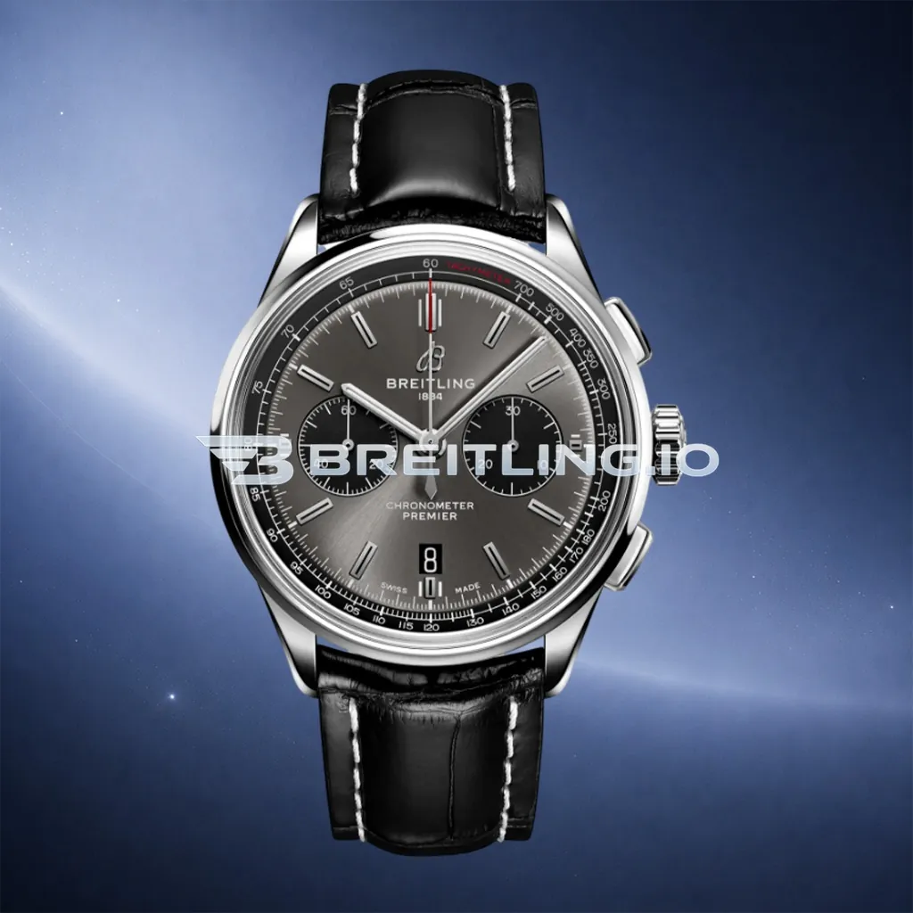 Breitling Premier AB0118221B1P1 42mm Grey Smoke Sunburst Dual Subdial Chronograph Brushed Polished Stainless Steel Case Replica First Image
