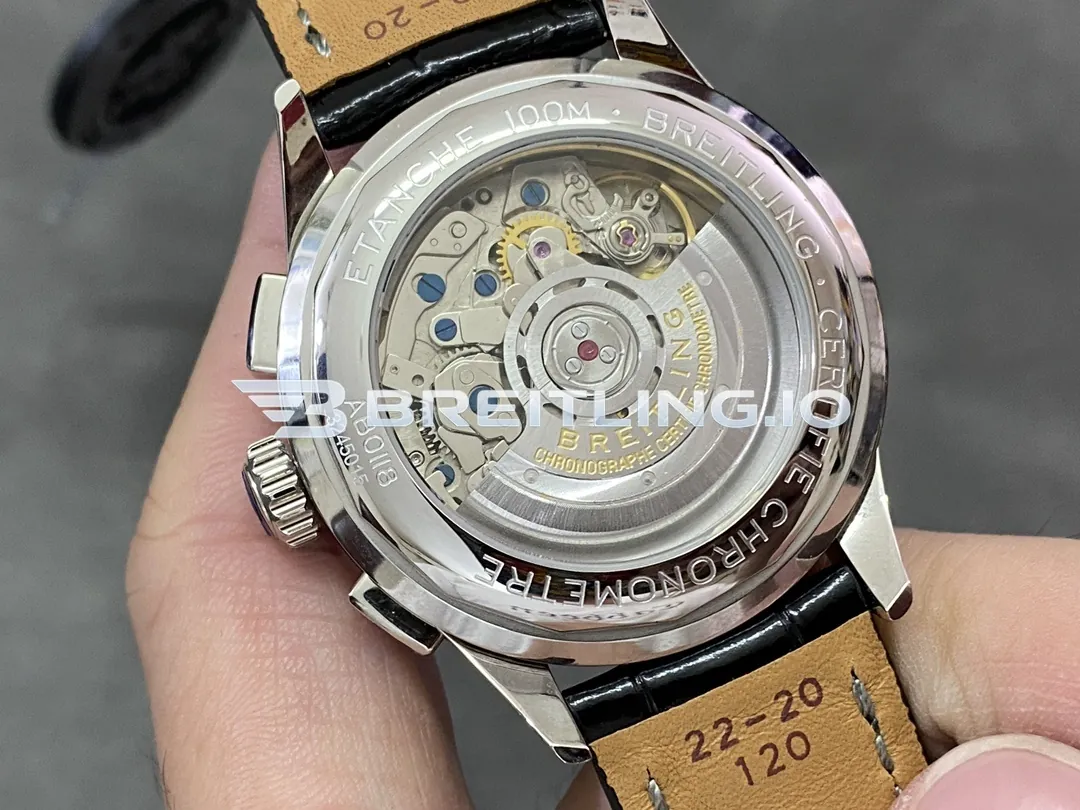 Breitling Premier AB0118221B1P1 42mm Grey Smoke Sunburst Dual Subdial Chronograph Brushed Polished Stainless Steel Case Replica Back View