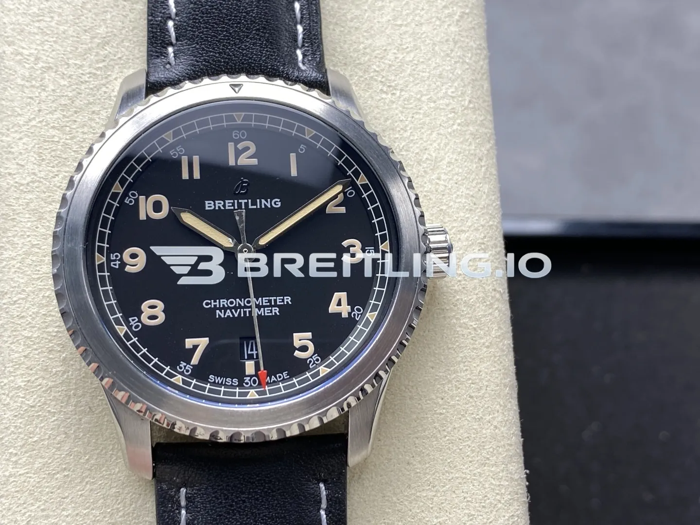 Breitling Navitimer A17315101B1X1 41mm Matte Black Vintage Gold Luminous Dial Polished Stainless Steel Bezel Replica Front View