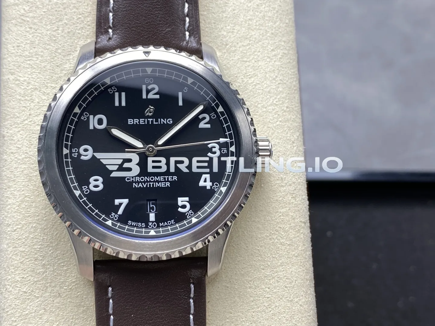 Breitling Navitimer A17314101B1X1 41mm Matte Black White Luminous Single Date Dial Beaded Bidirectional Slide Rule Bezel Replica Front View