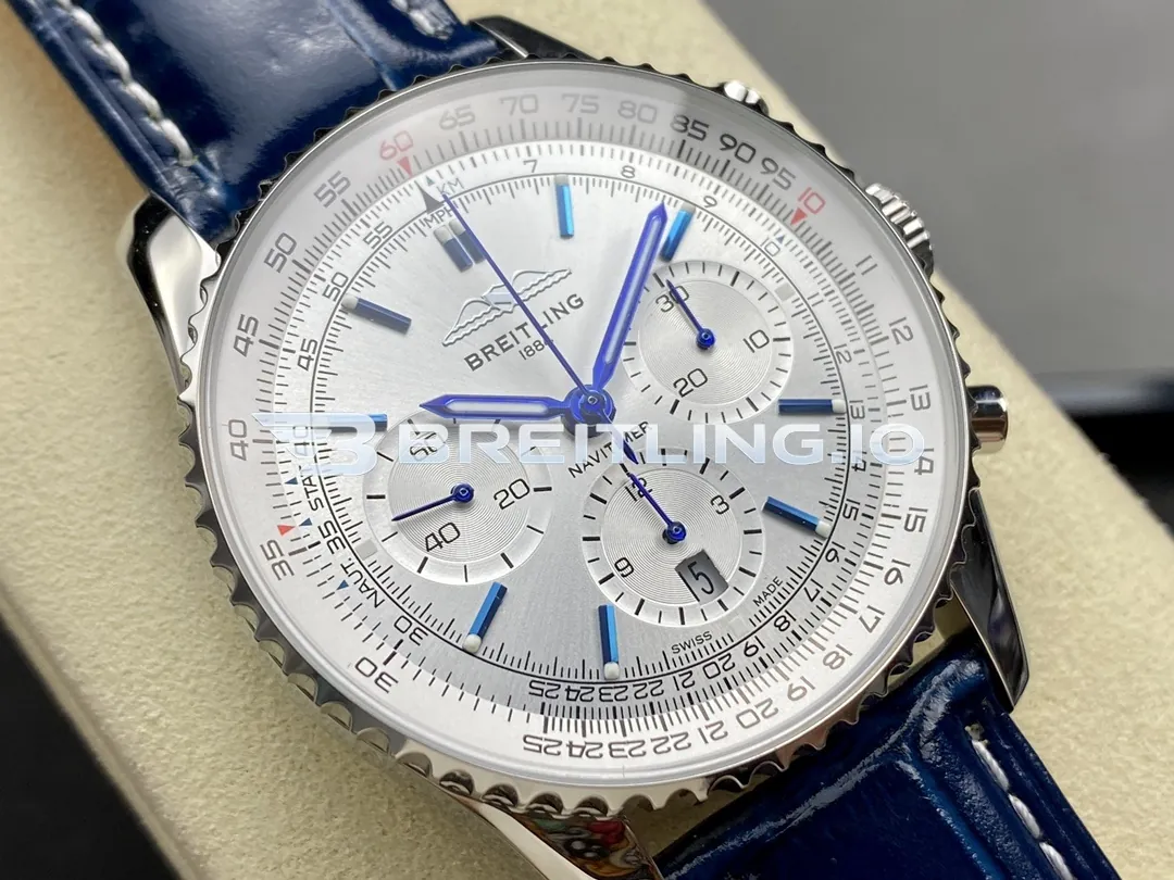 Breitling Navitimer B01 Chronograph AB0139A71G1P1 41mm Silver White Sunburst Subdial Aviation Slide Rule Bezel Replica Dial Detail 1
