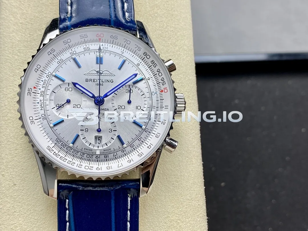 Breitling Navitimer B01 Chronograph AB0139A71G1P1 41mm Silver White Sunburst Subdial Aviation Slide Rule Bezel Replica Front View