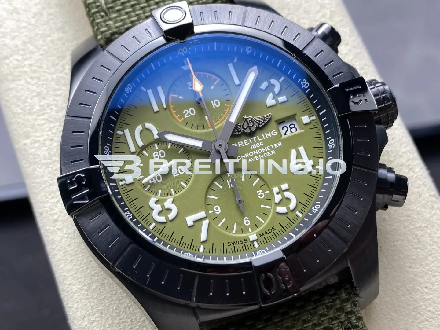 Breitling Avenger Night Mission V13317101L1X1 45mm Military Green DLC Coated Titanium Case Replica Side View