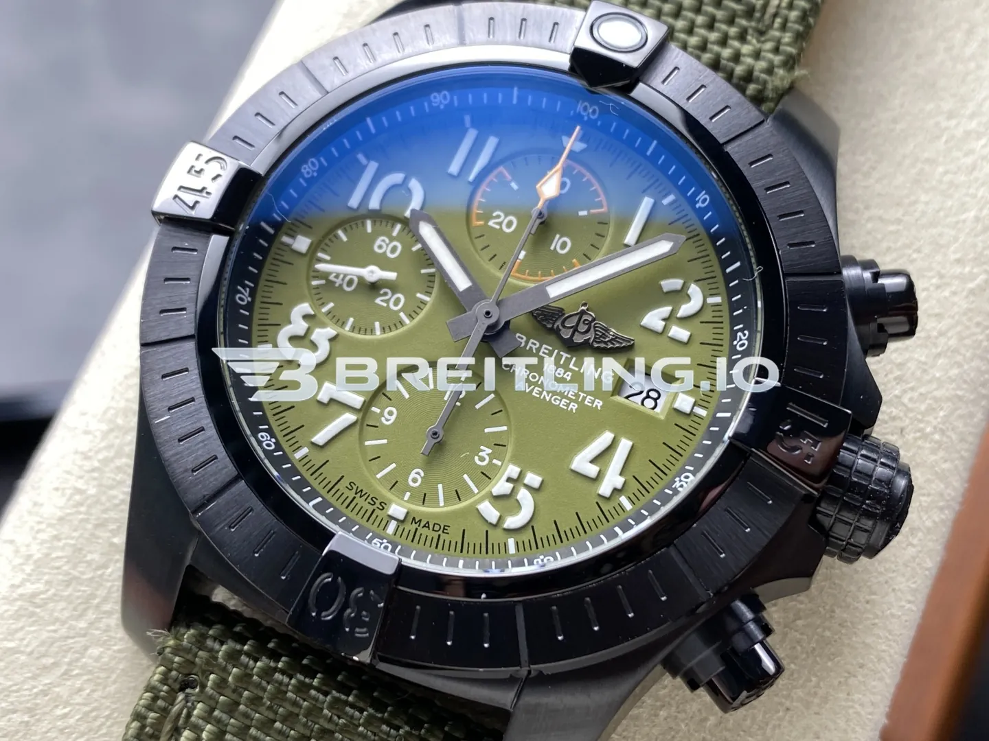 Breitling Avenger Night Mission V13317101L1X1 45mm Military Green DLC Coated Titanium Case Replica Side View 2