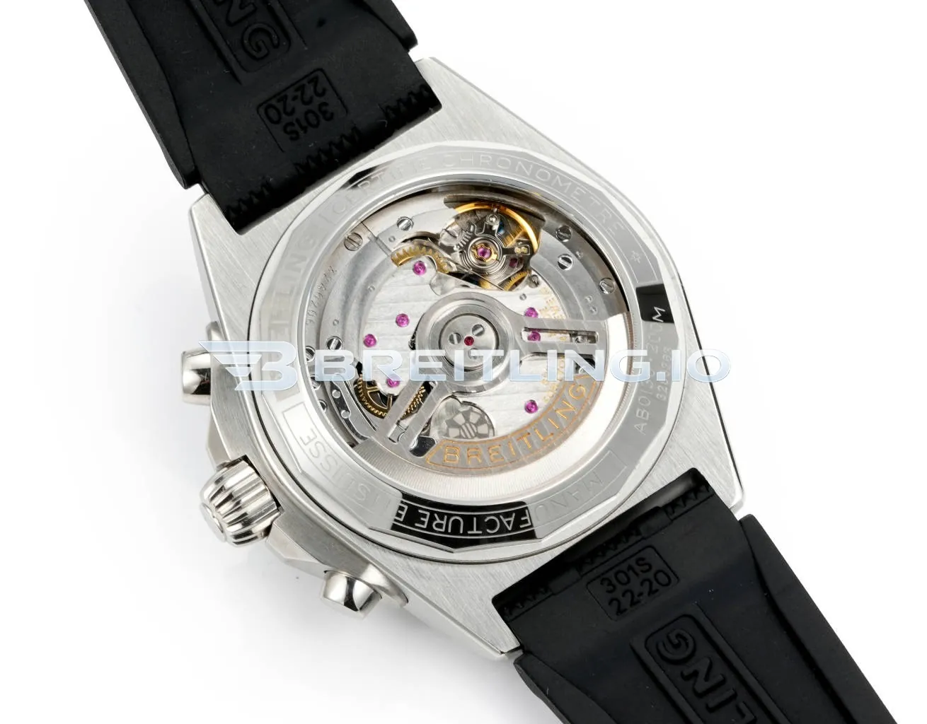 Breitling Chronomat AB0134721G1S2 42mm Silver Sunburst Chronograph Full Diamond Paved Ratchet Rotating Bezel Replica Back View
