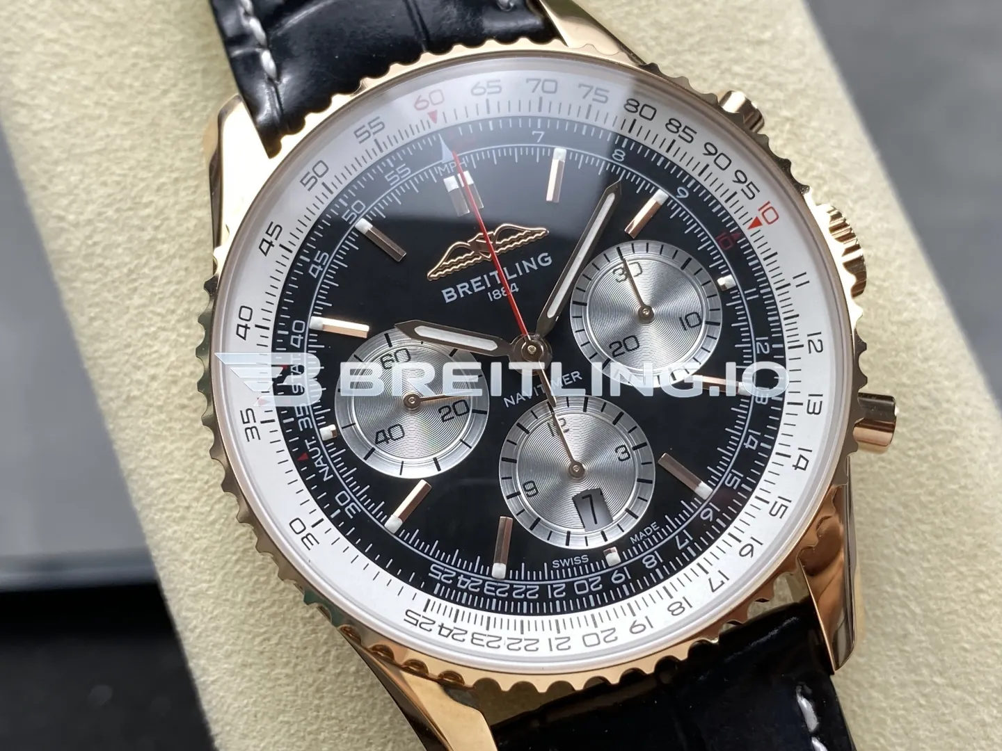 Breitling Navitimer B01 Chronograph RB0138211B1P1 43mm Matte Black Dial 18K Rose Gold Case Replica Dial Detail 1