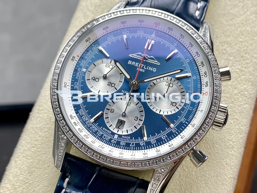 Breitling Navitimer B01 Chronograph AB0139631C1P1 41mm Deep Full Diamond Paved Fluted Slide Rule Bezel Replica Dial Detail 2