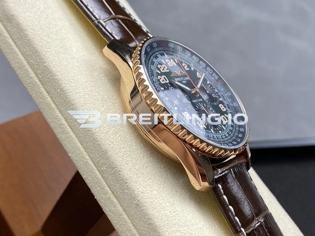 Breitling Navitimer B01 Chronograph RB12302A1L1P1 41mm Forest Green Sunburst Subdial Fluted Slide Rule Bezel Replica Left View