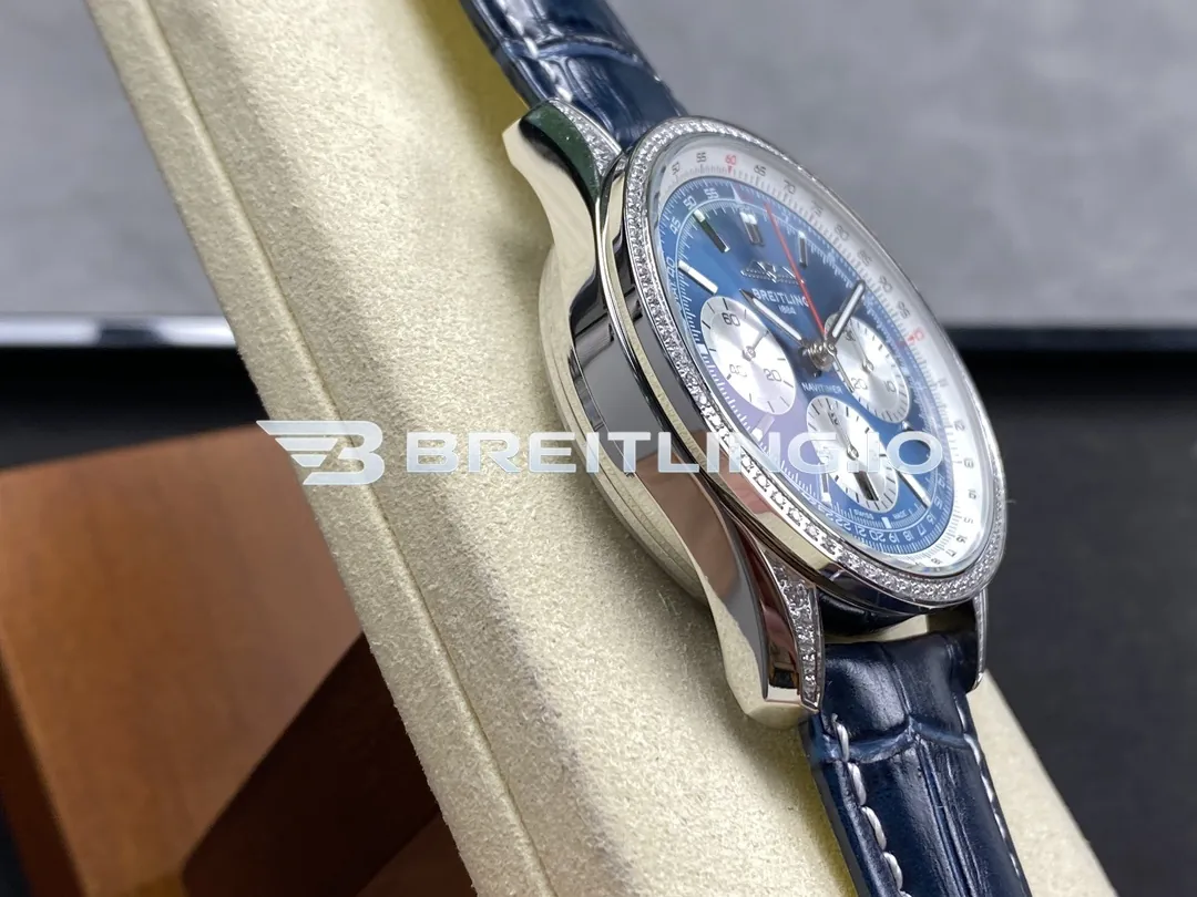 Breitling Navitimer B01 Chronograph AB0139631C1P1 41mm Deep Full Diamond Paved Fluted Slide Rule Bezel Replica Left View