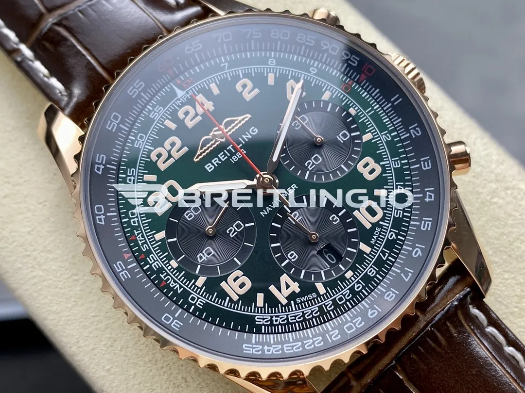 Breitling Navitimer B01 Chronograph RB12302A1L1P1 41mm Forest Green Sunburst Subdial Fluted Slide Rule Bezel Replica Dial Detail 1