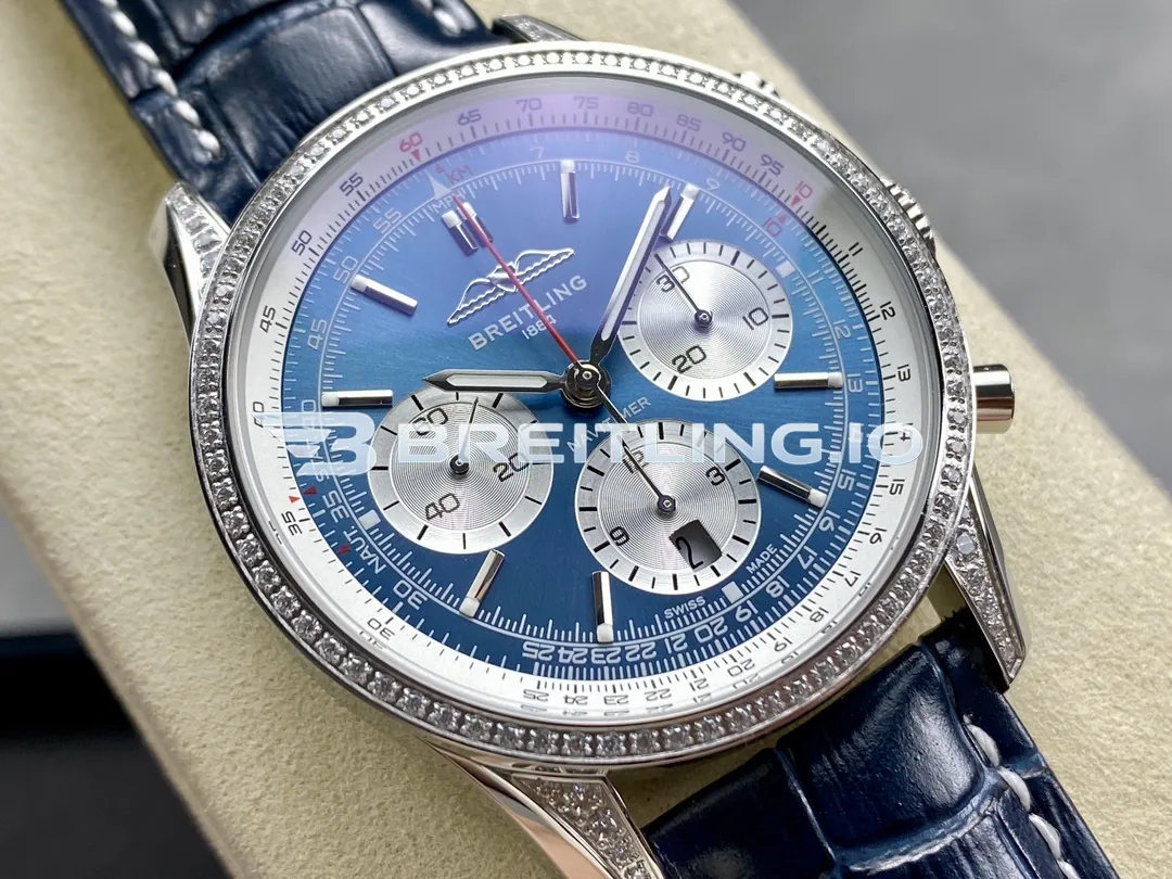 Breitling Navitimer B01 Chronograph AB0139631C1P1 41mm Deep Full Diamond Paved Fluted Slide Rule Bezel Replica Dial Detail 1