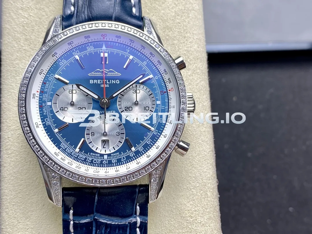 Breitling Navitimer B01 Chronograph AB0139631C1P1 41mm Deep Full Diamond Paved Fluted Slide Rule Bezel Replica Front View
