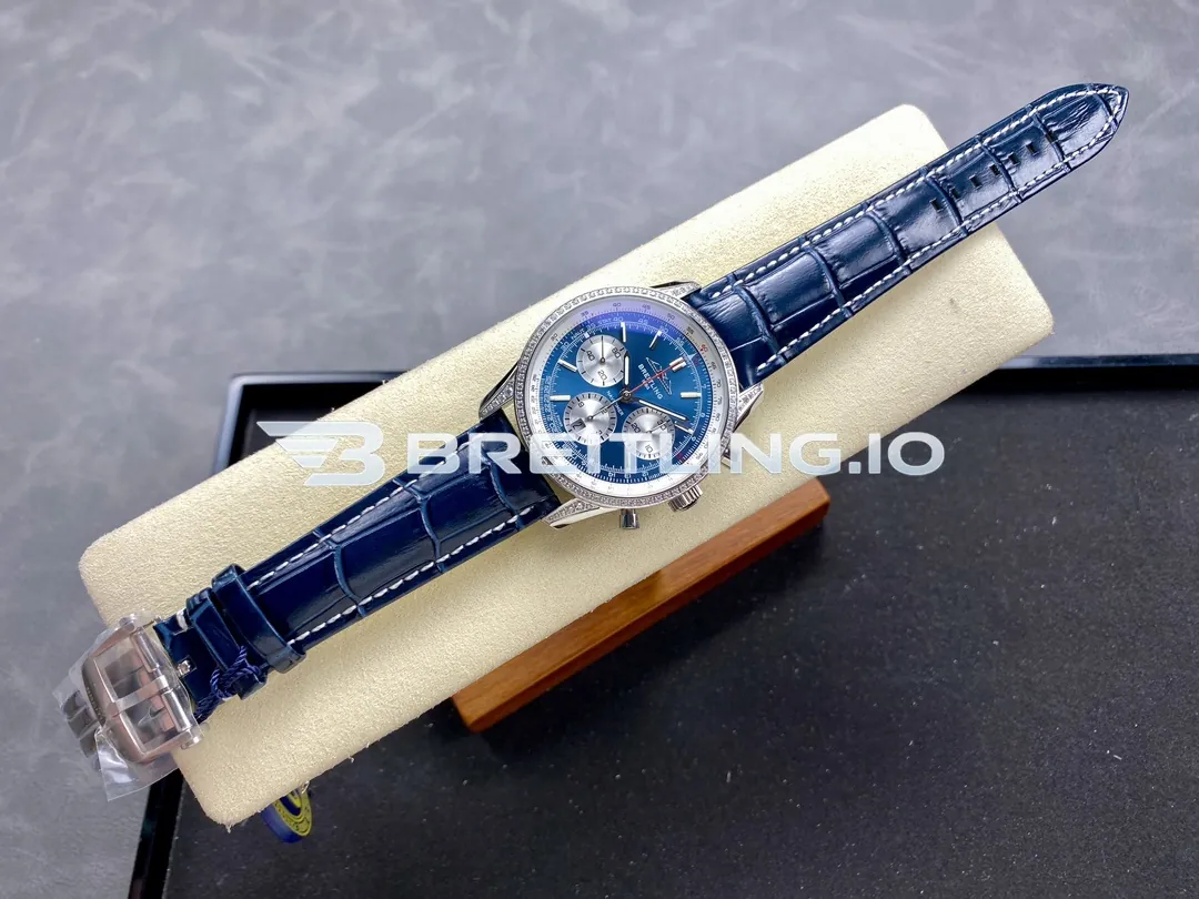 Breitling Navitimer B01 Chronograph AB0139631C1P1 41mm Deep Full Diamond Paved Fluted Slide Rule Bezel Replica Side View