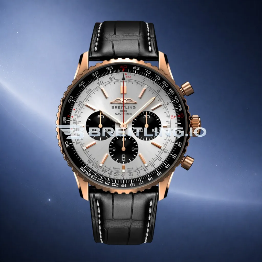 Breitling Navitimer B01 Chronograph RB0137241G1P1 46mm Silver Sunburst Dial 18K Rose Gold Case Replica First Image