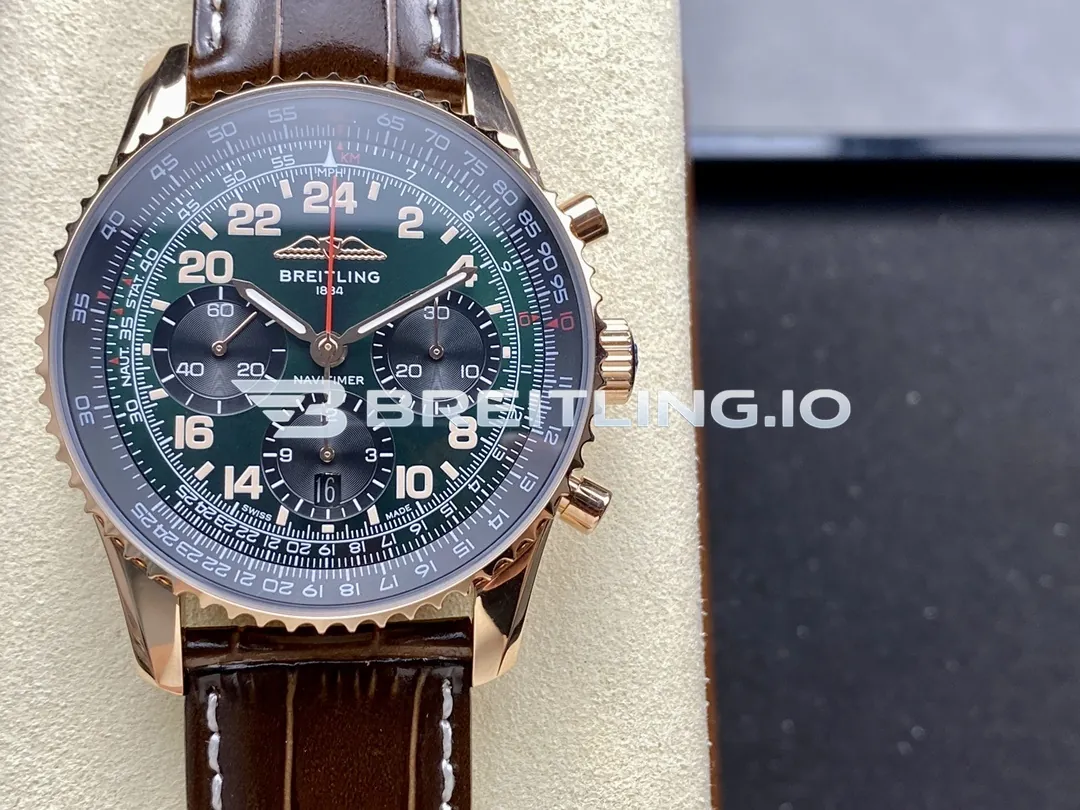 Breitling Navitimer B01 Chronograph RB12302A1L1P1 41mm Forest Green Sunburst Subdial Fluted Slide Rule Bezel Replica Front View