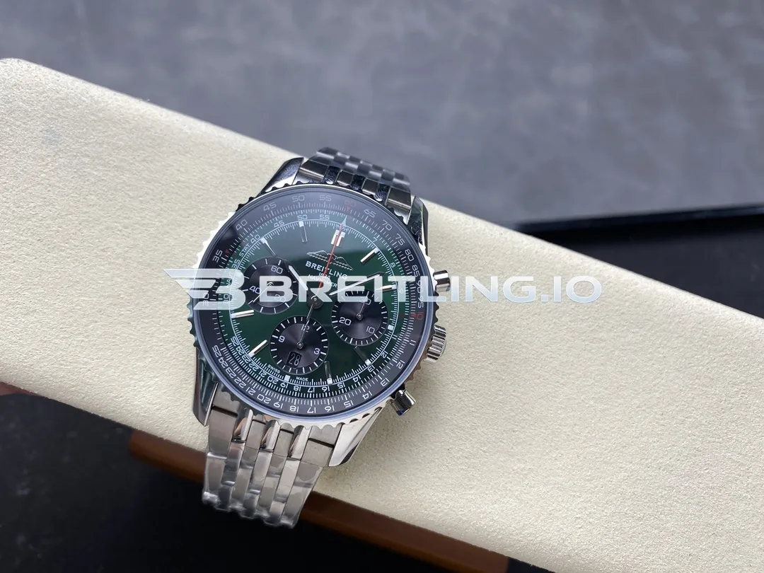 Breitling Navitimer B01 Chronograph 43 AB0137241L1A1 Green Dial Slide Rule Bezel Steel Metal Bracelet Replica Side View 2