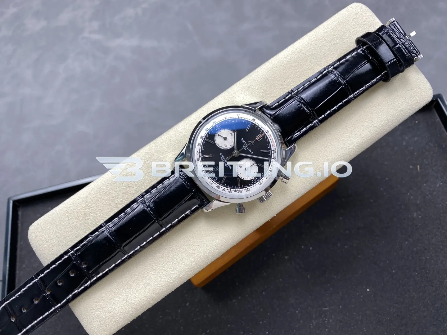 Breitling Premier B01 Chronograph AB0118371B1P2 42mm Black Dial 316L Steel Black Leather Replica Side View