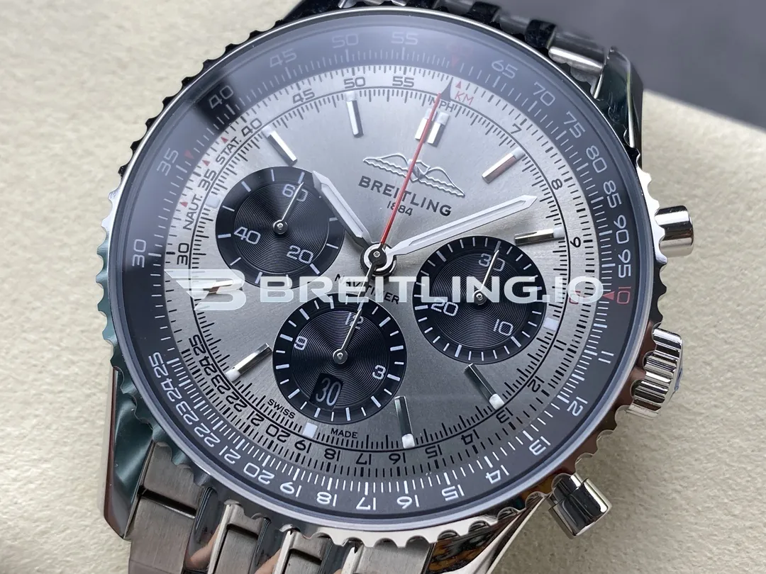 Breitling Navitimer B01 Chronograph 43 AB0138241G1A1 Silver Dial Slide Rule Bezel Steel Metal Bracelet Replica Dial Detail 2
