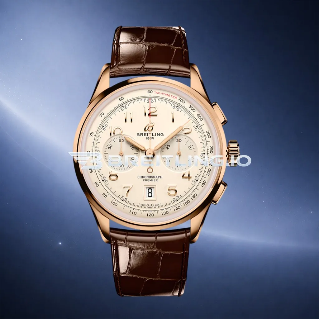 Breitling Premier B01 RB0145371G1P1 42mm Cream White Dial 18K Rose Gold Brown Leather Chronograph Replica First Image