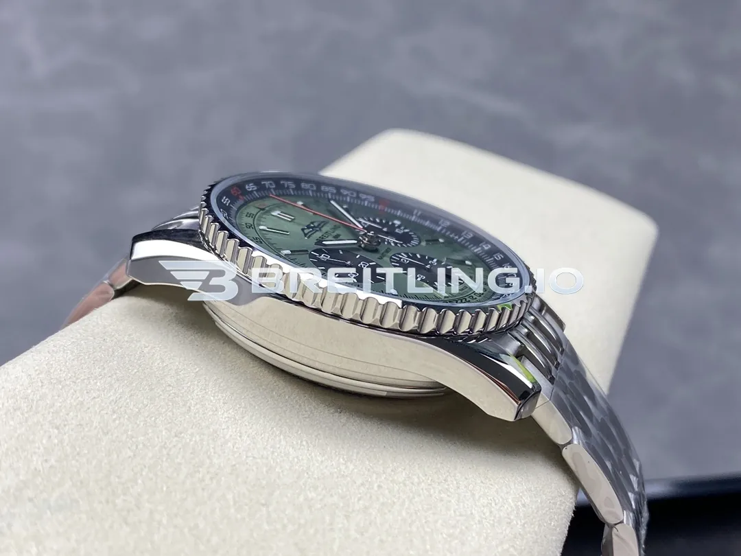 Breitling Navitimer Chronograph 43 AB0138241L1A1 Light Green Sunburst Dial Stainless Steel Slide Rule Bezel Replica Left View