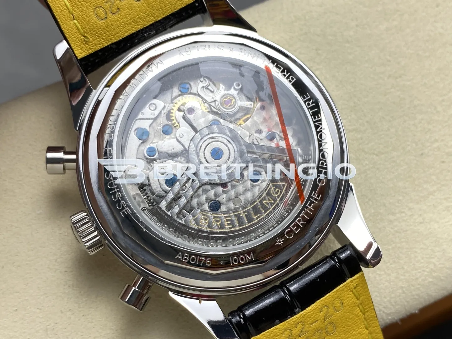 Breitling Premier B01 Chronograph AB0118371B1P2 42mm Black Dial 316L Steel Black Leather Replica Back View