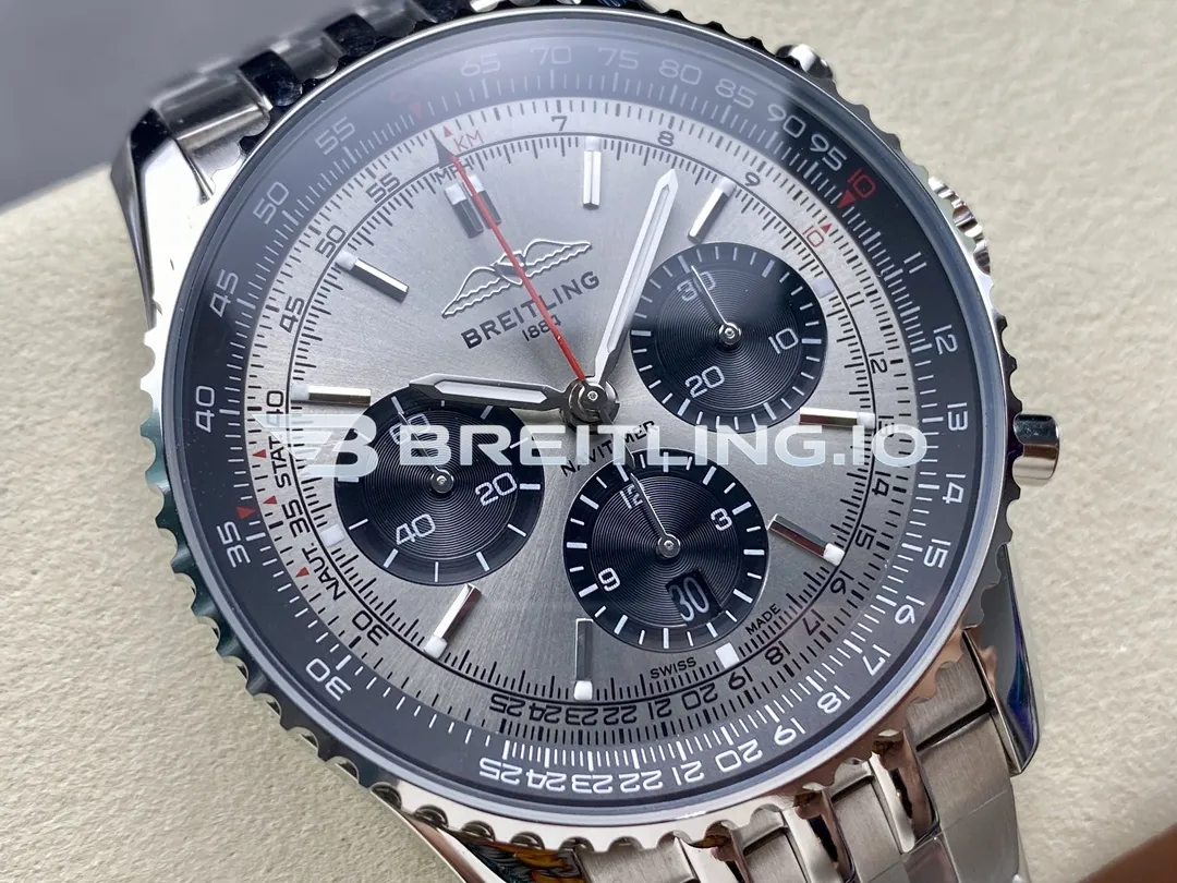 Breitling Navitimer B01 Chronograph 43 AB0138241G1A1 Silver Dial Slide Rule Bezel Steel Metal Bracelet Replica Dial Detail 1
