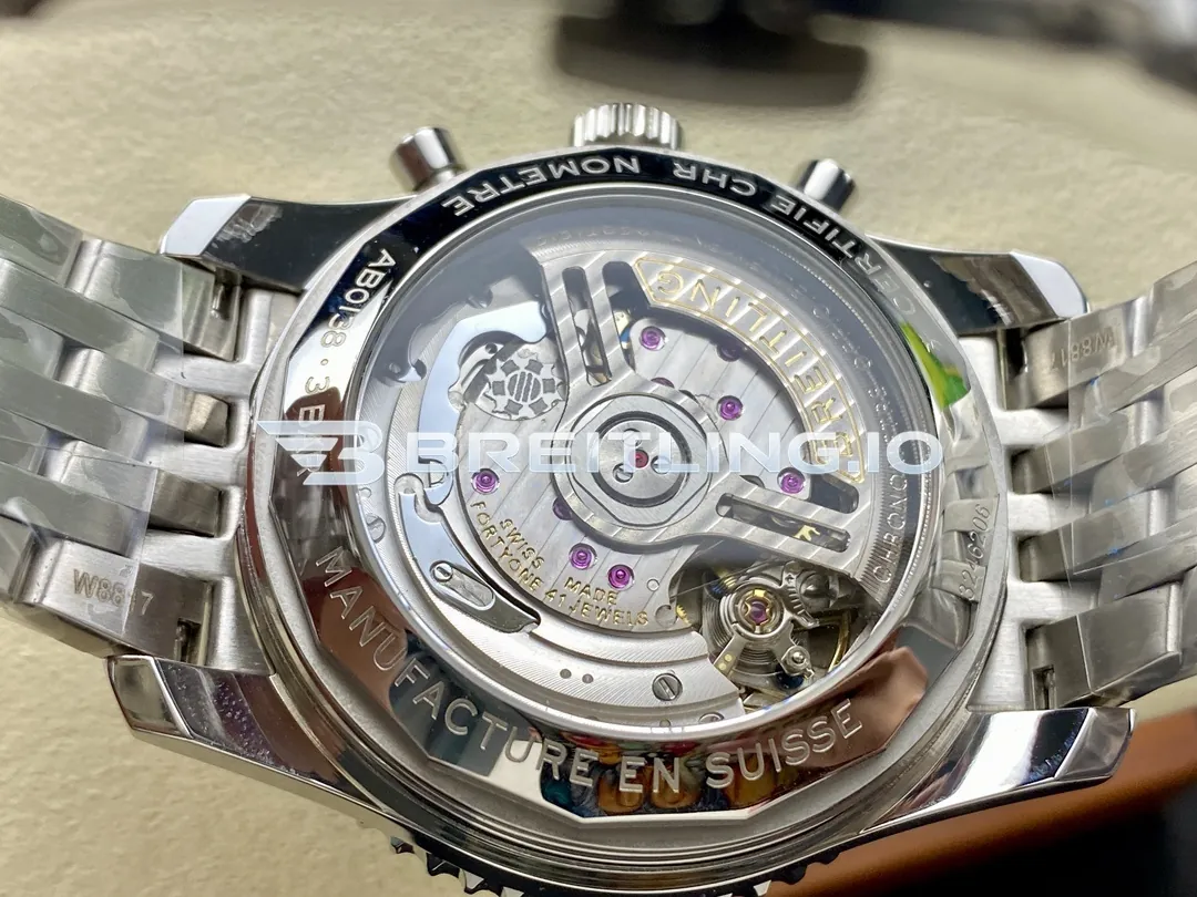 Breitling Navitimer Chronograph 43 AB0138241L1A1 Light Green Sunburst Dial Stainless Steel Slide Rule Bezel Replica Back View